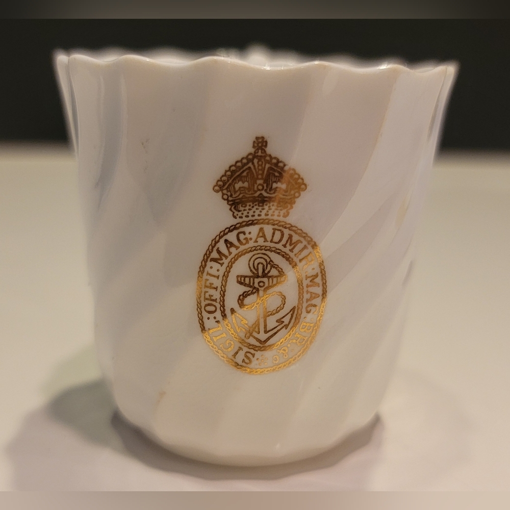 Spiral Fluted Demitasse Cup Made for the Royal Navy Officers Mess Gold Emblem
